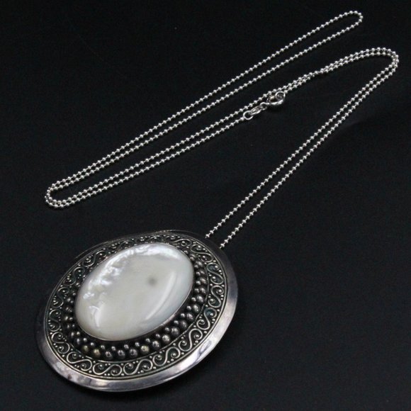 STERLING SILVER BA SUARTI INDONESIA LARGE MOP NECKLACE - Picture 1 of 5